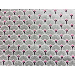 Tissu Eventails argentées glitter et rose  - Coton OekoTex