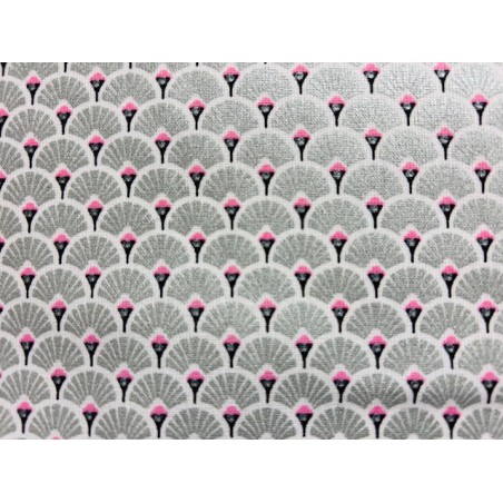 Tissu Eventails argentées glitter et rose  - Coton OekoTex