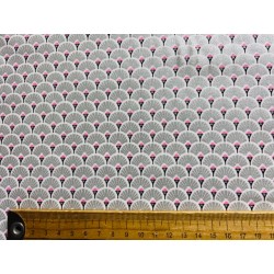 Tissu Eventails argentées glitter et rose  - Coton OekoTex