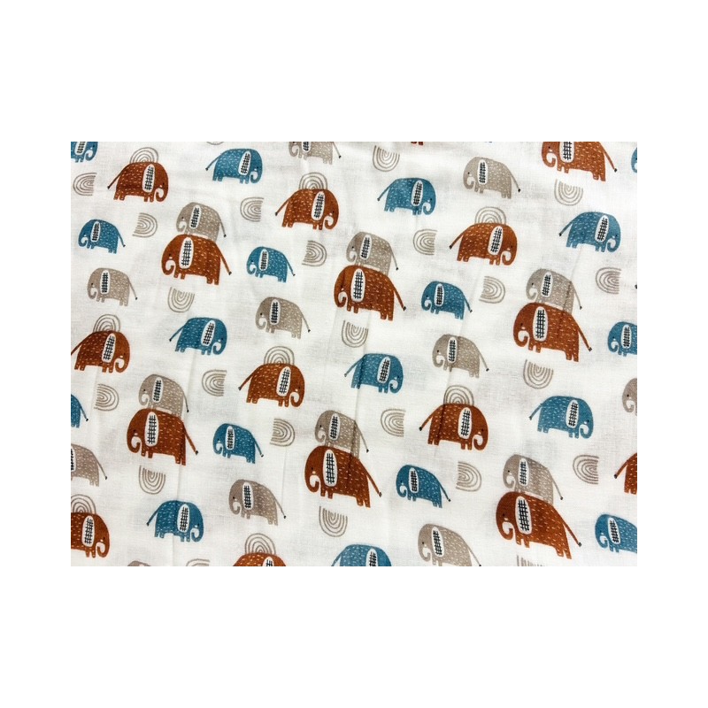 Double Gaze imprimée éléphants - OekoTex Double Gaze imprimée éléphants - OekoTex