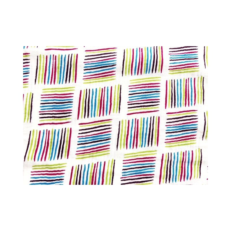 Double Gaze imprimée carrés de rayures multicolores - OekoTex Double Gaze imprimée carrés de rayures multicolores - OekoTex