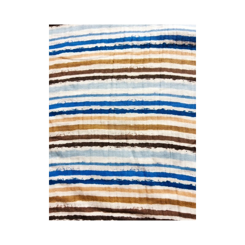Double Gaze imprimée effet froissé rayures bleues - OekoTex Double Gaze imprimée effet froissé rayures bleues - OekoTex