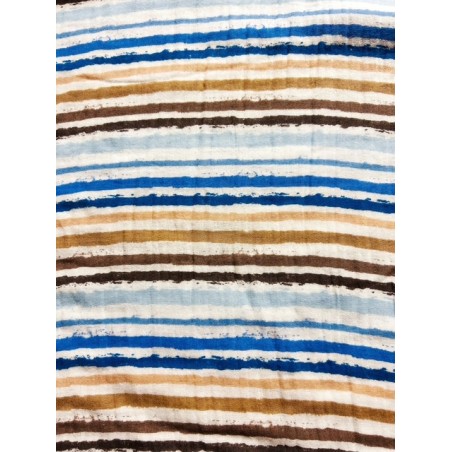 Double Gaze imprimée effet froissé rayures bleues - OekoTex