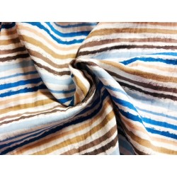 Double Gaze imprimée effet froissé rayures bleues - OekoTex