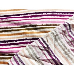 Double Gaze imprimée effet froissé rayures roses - OekoTex