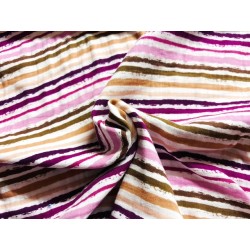 Double Gaze imprimée effet froissé rayures roses - OekoTex