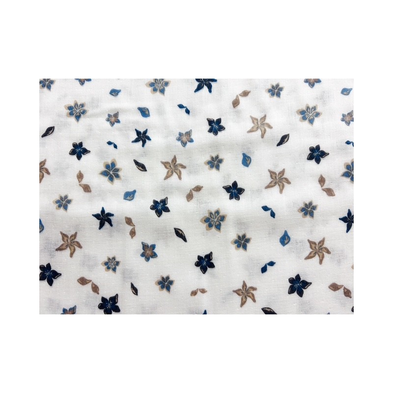 Double Gaze imprimée fleurs bleues et beiges - OekoTex Double Gaze imprimée fleurs bleues et beiges - OekoTex
