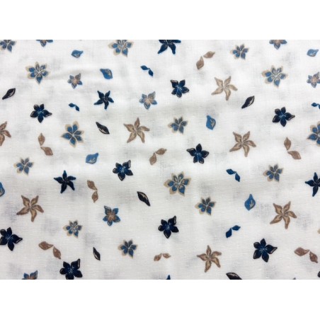 Double Gaze imprimée fleurs bleues et beiges - OekoTex