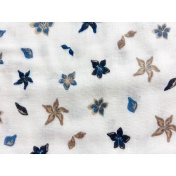 Double Gaze imprimée fleurs bleues et beiges - OekoTex
