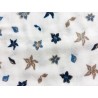 Double Gaze imprimée fleurs bleues et beiges - OekoTex