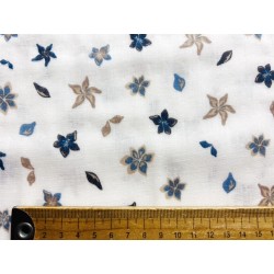 Double Gaze imprimée fleurs bleues et beiges - OekoTex