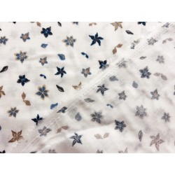 Double Gaze imprimée fleurs bleues et beiges - OekoTex