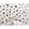 Double Gaze imprimée fleurs bleues et beiges - OekoTex