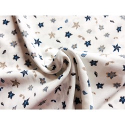 Double Gaze imprimée fleurs bleues et beiges - OekoTex