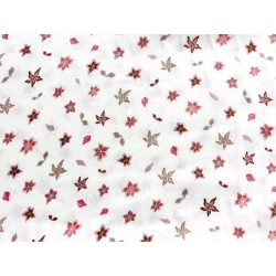 Double Gaze imprimée fleurs roses et beiges - OekoTex