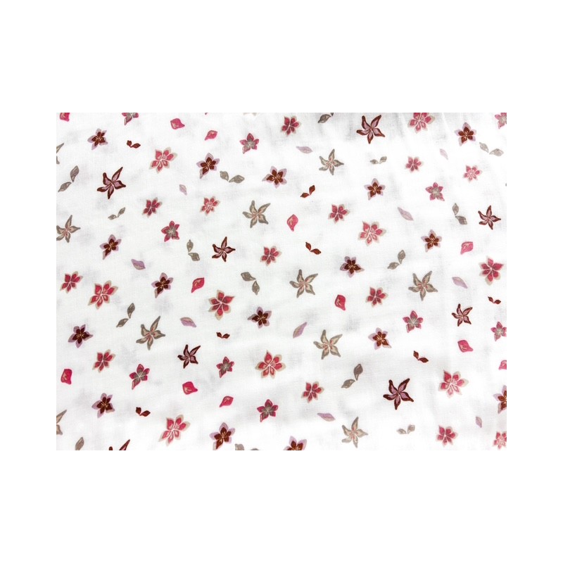 Double Gaze imprimée fleurs roses et beiges - OekoTex Double Gaze imprimée fleurs roses et beiges - OekoTex