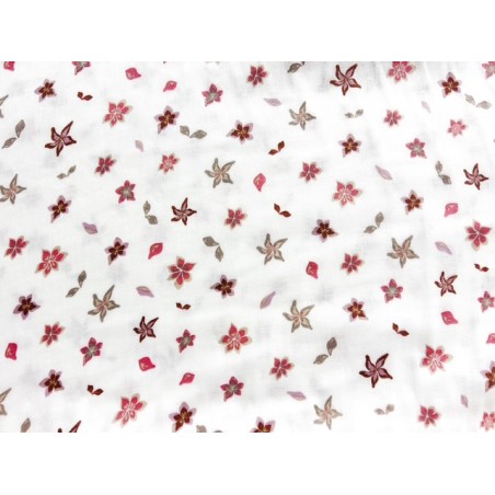 Double Gaze imprimée fleurs roses et beiges - OekoTex