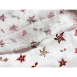 Double Gaze imprimée fleurs roses et beiges - OekoTex