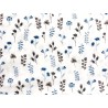 Double Gaze imprimée fleurs et feuilles bleues et beiges - OekoTex