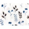 Double Gaze imprimée fleurs et feuilles bleues et beiges - OekoTex