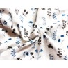 Double Gaze imprimée fleurs et feuilles bleues et beiges - OekoTex