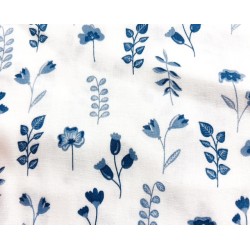 Double Gaze imprimée fleurs et feuilles bleues - OekoTex