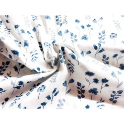 Double Gaze imprimée fleurs et feuilles bleues - OekoTex