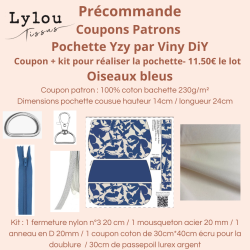 Précommande Coupon-patron Pochette Yzy Viny DiY Oiseaux bleus - Coupon seul ou Kit - Expédition 21/07