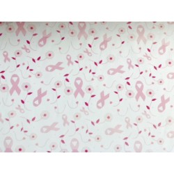 Octobre Rose : Tissu Ruban rose sur fond blanc - 100 % Coton percale OekoTex