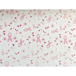 Octobre Rose : Tissu Ruban rose sur fond blanc - 100 % Coton percale OekoTex