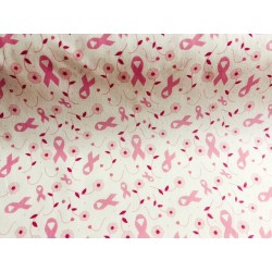 Octobre Rose : Tissu Ruban rose sur fond blanc - 100 % Coton percale OekoTex