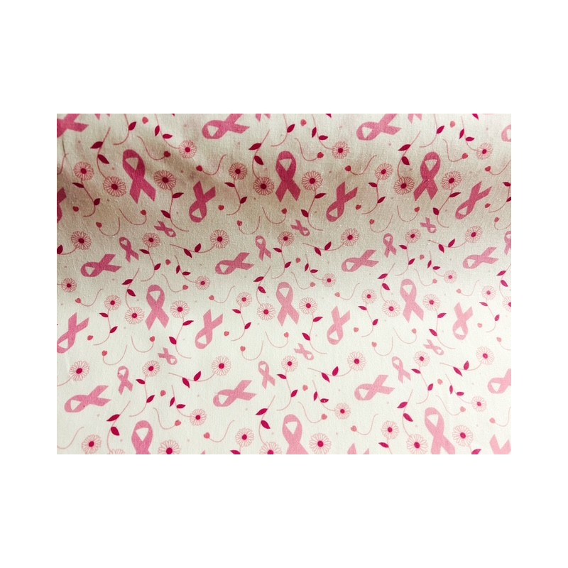 Octobre Rose : Tissu Ruban rose sur fond blanc - 100 % Coton percale OekoTex Octobre Rose : Tissu Ruban rose sur fond blanc - 100 % Coton percale OekoTex