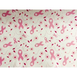 Octobre Rose : Tissu Ruban rose sur fond blanc - 100 % Coton percale OekoTex