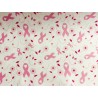 Octobre Rose : Tissu Ruban rose sur fond blanc - 100 % Coton percale OekoTex