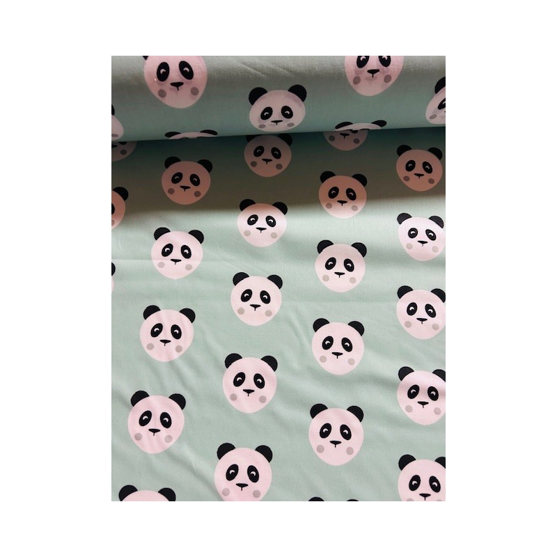 Maotey pandas fond vert menthe - Coton OekoTex