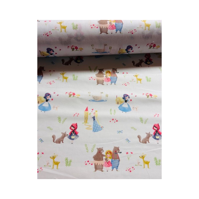 Contes et princesses sur fond blanc - Coton OekoTex