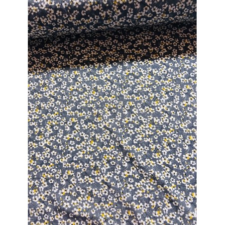 Viscose imprimée : Yoko fleurs sur fond gris