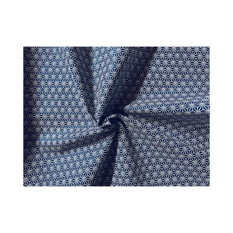 Tissu Saki blanc fond bleu indigo - Coton OekoTex
