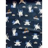 Tissu Yogicat Chats yoga fond bleu effet jean - Coton OekoTex