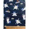 Tissu Yogicat Chats yoga fond bleu effet jean - Coton OekoTex