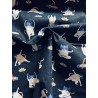 Tissu Yogicat Chats yoga fond bleu effet jean - Coton OekoTex