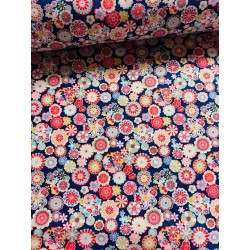 Tissu Hinata mandalas colorés sur fond bleu - Coton OekoTex