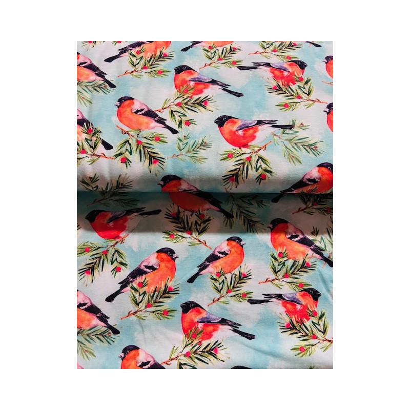 Tissu Jersey de coton oiseaux Rouge gorge - Oekotex