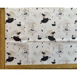 Panneau polyester imperméable 50 cm * 40 cm : Black swan bunny petits motifs fond blanc