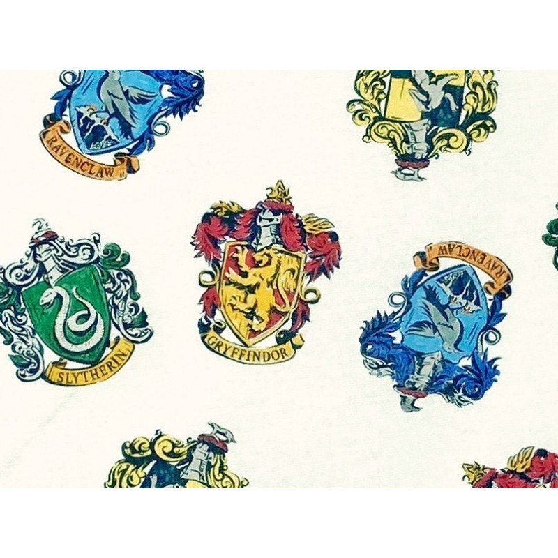 Tissu Coton licence Harry Potter Blasons 4 maisons Poudlard Gryffondor