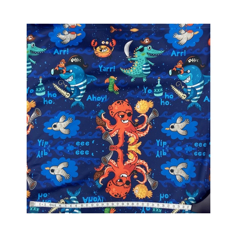PUL motif animaux marins pirates fond bleu - coupon de 45cm*45cm