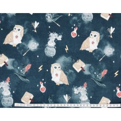 Sorcier petits motifs fond bleu nuit - coton premium OekoTex