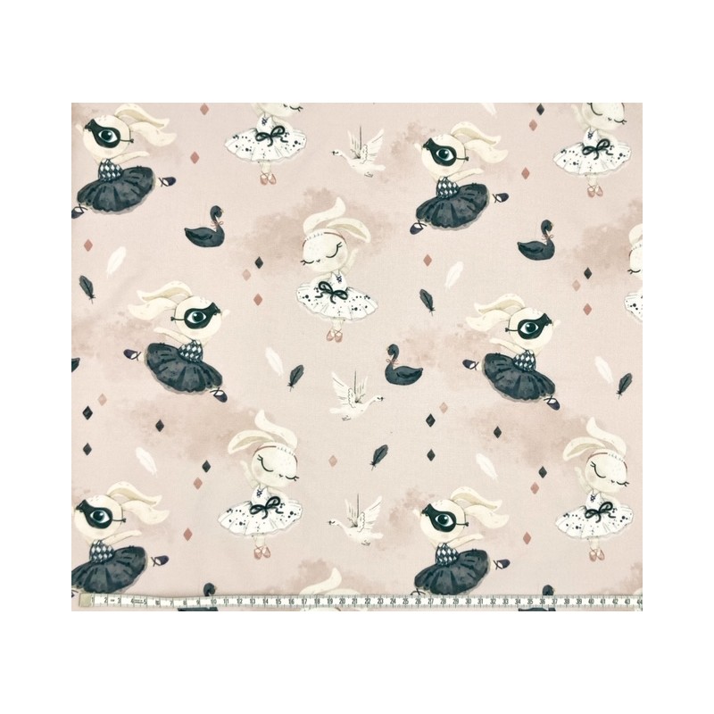 Panneau polyester imperméable 50 cm * 40 cm : Black swan bunny petits motifs fond rose