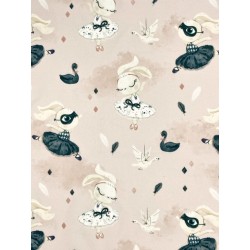 Panneau polyester imperméable 50 cm * 40 cm : Black swan bunny petits motifs fond rose