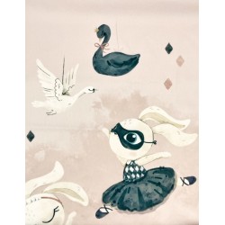 Panneau polyester imperméable 50 cm * 100 cm : black swan bunny grands motifs fond rose